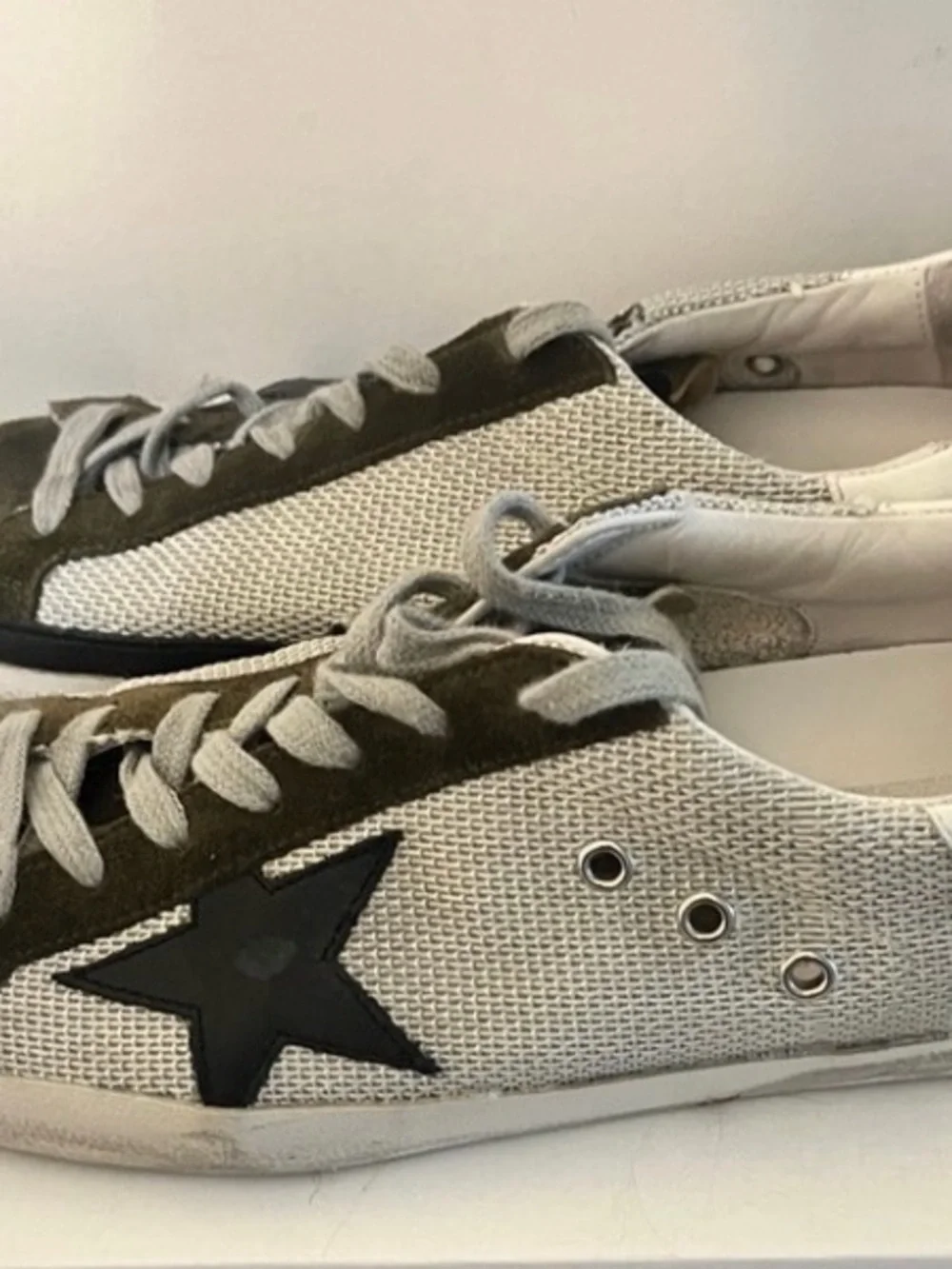 Men’s Golden Goose Style Star Sneakers in Olive Green and White